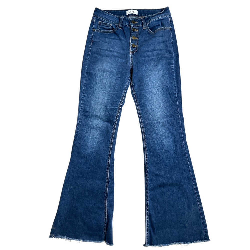 JBD Just Black Denim DP449 Size 29 Blue High Rise Button Fly Flare Jeans Raw Hem